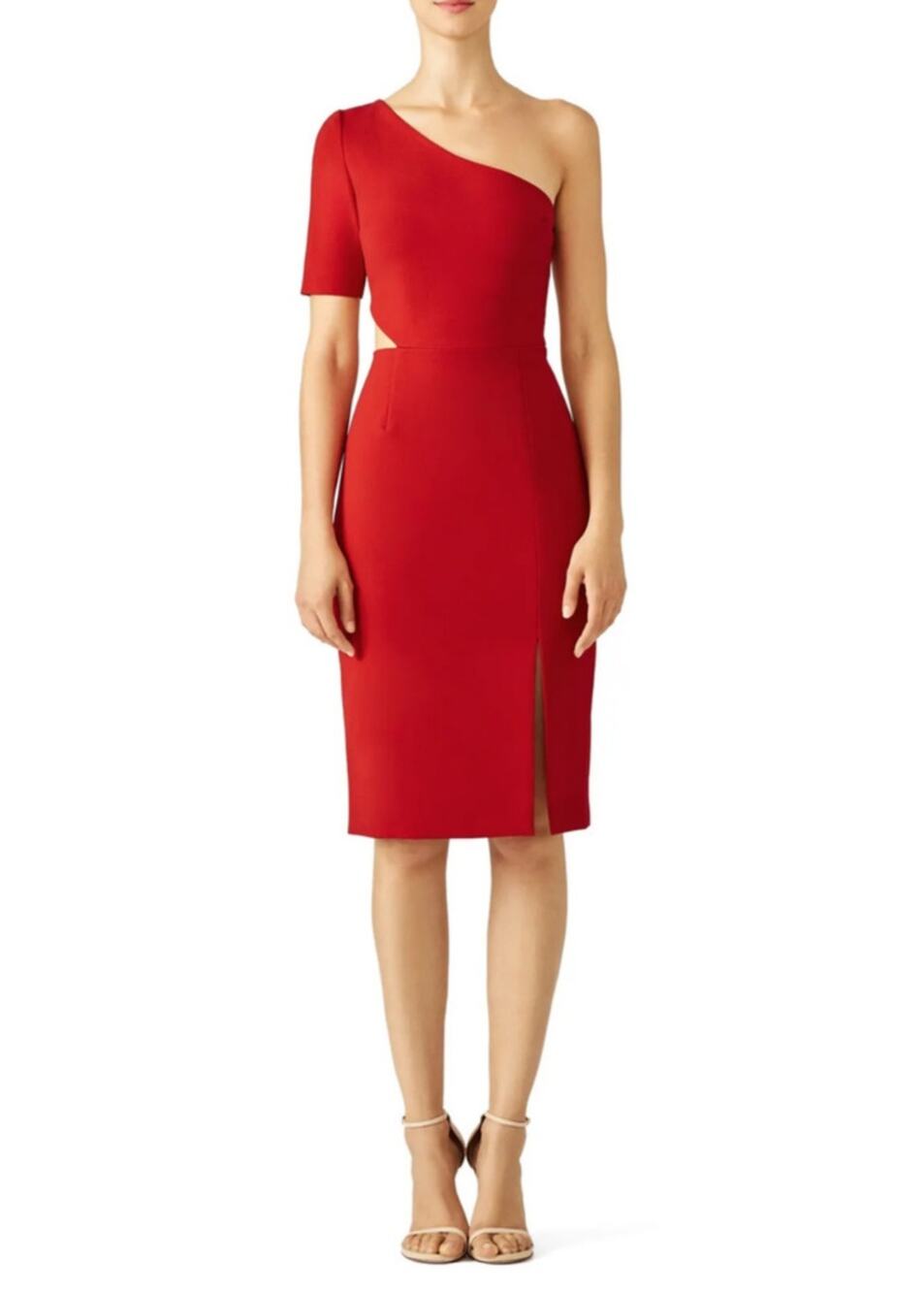 Jill Jill Stuart One Shoulder Red Cutout Sheath Midi Dress Size Small Cocktail